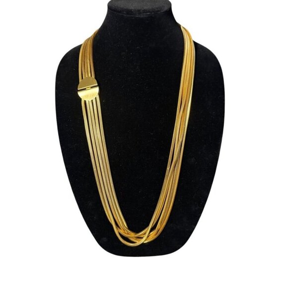 Ingrid Cusson gold snake chain 5 strand multi layer long necklace 35" vintage - Picture 2 of 10